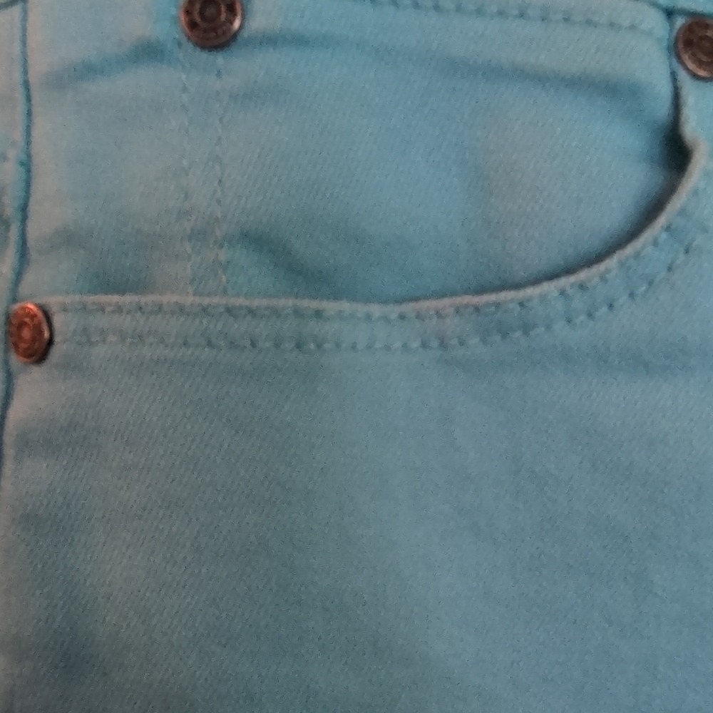 Talbots Turquoise Denim Straight Pencil Skirt Size 8 Button Pockets Knee Length - Picture 2 of 8